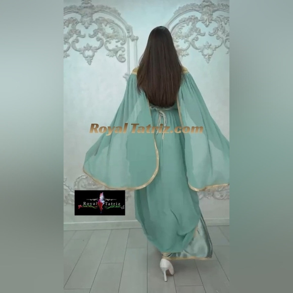 Kaftan, Royal Kaftan Fancy  Turquoise With Golden Beads Embroidery 💚 - Picture 5 of 6